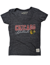Women's Chicago Blackhawks Heather Black Deep V-Neck Tee - Pro Jersey Sports