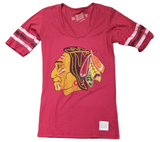 Women's Chicago Blackhawks 1961 Logo Red Mid Sleeve with Stripes Tee - Pro Jersey Sports