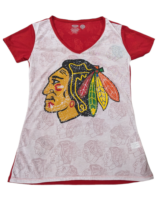 Women's Chicago Blackhawks Concepts Sport White/Red Cameo Short Sleeve Top