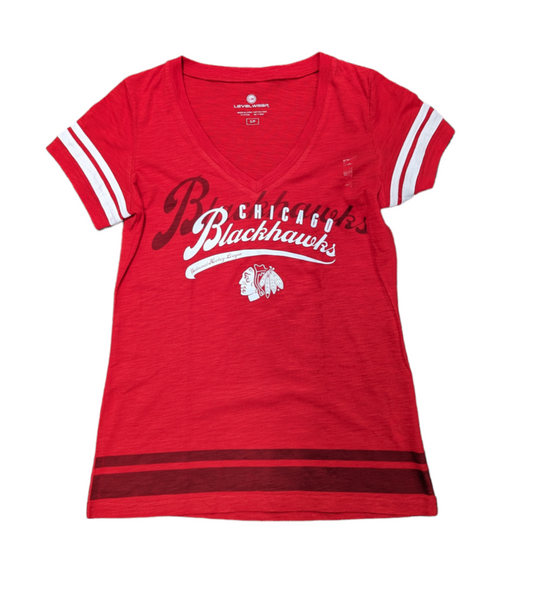 Women's Chicago Blackhawks Red LevelWear Double Take Script T-Shirt