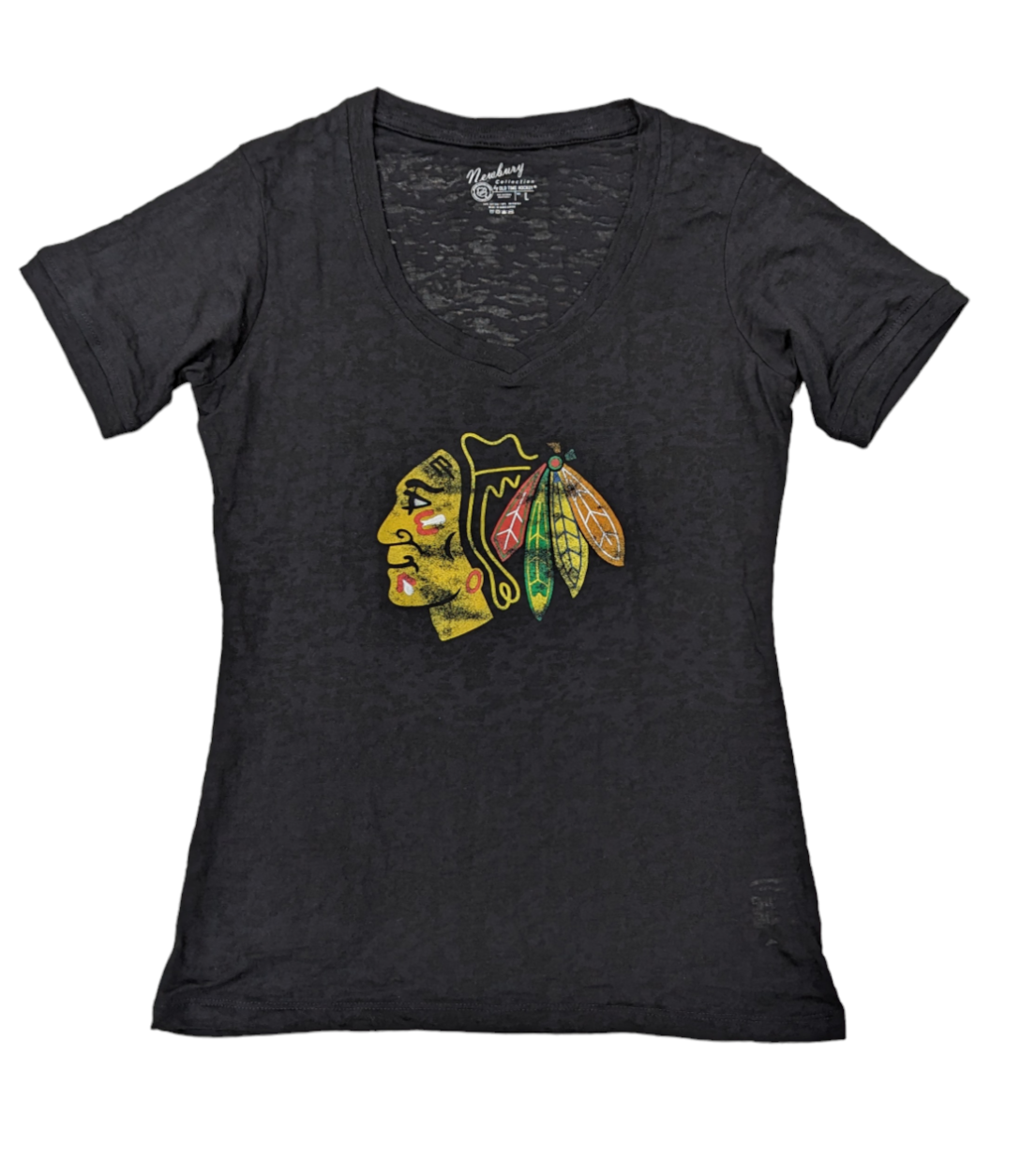 Women's Chicago Blackhawks Black Old Time Hockey Newbury Collection Valerie V-Neck Burnout T-Shirt