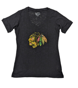 Women's Chicago Blackhawks Black Old Time Hockey Newbury Collection Valerie V-Neck Burnout T-Shirt - Pro Jersey Sports