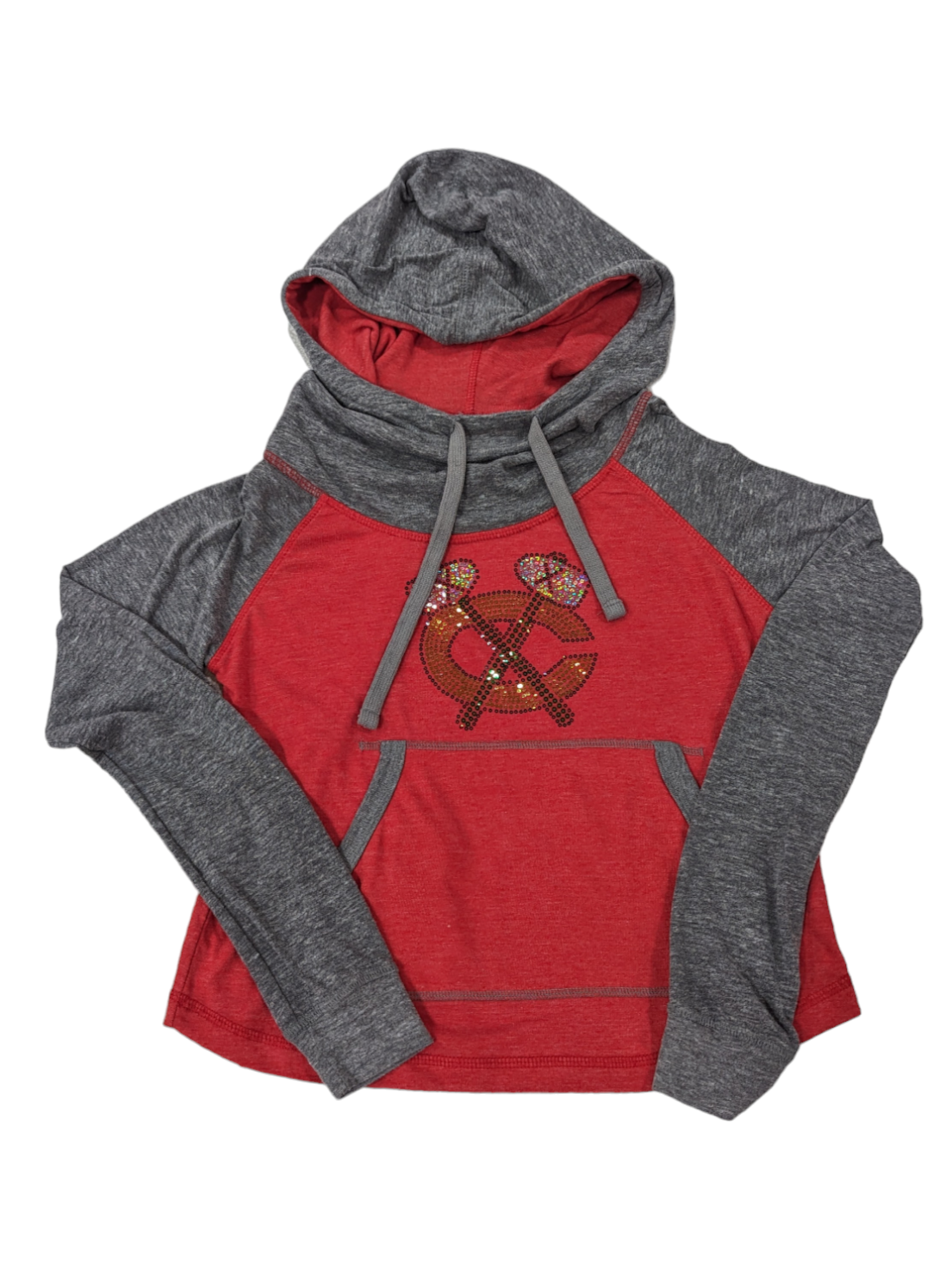Women's Chicago Blackhawks NHL Soft As A Grape Red/Gray Color Blocked Pullover Hoodie