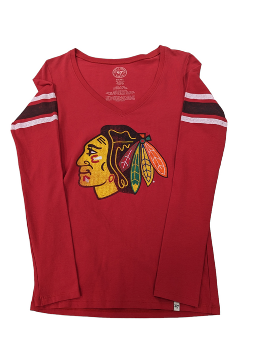 Women's Chicago Blackhawks '47 Brand Red Home Run Long Sleeve Tee