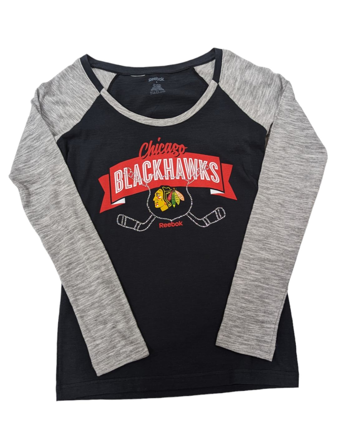 Women's Chicago Blackhawks Reebok Black Slub Long Sleeve T-Shirt
