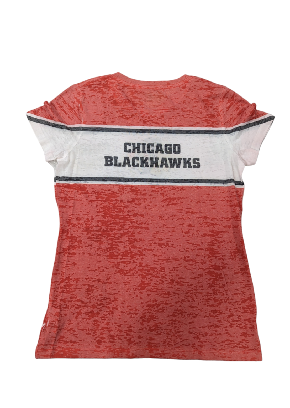 Women's Chicago Blackhawks NHL Red  LevelWear Big Stripe Burnout  Tee