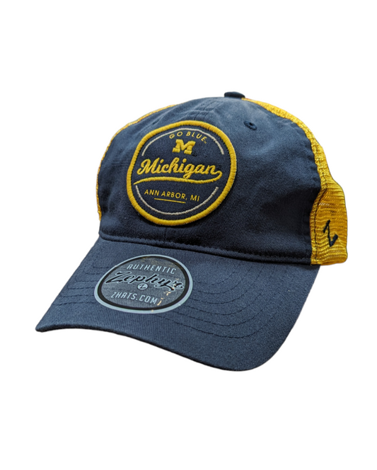Men's Zephyr Michigan Wolverines Lager "Go Blue" Navy Trucker Slouch Adjustable Hat