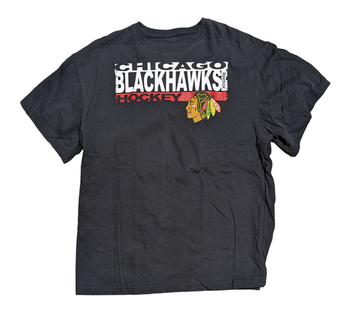 NHL Chicago Blackhawks Youth Reebok Black/Gray 2 In One Long Sleeve/Short Sleeve Combo T-Shirt
