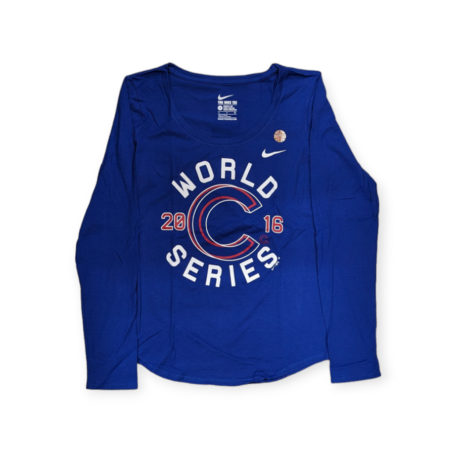 Women's Chicago Cubs 2016 World Series Scoop Neck Royal Blue Nike Long Sleeve Tee