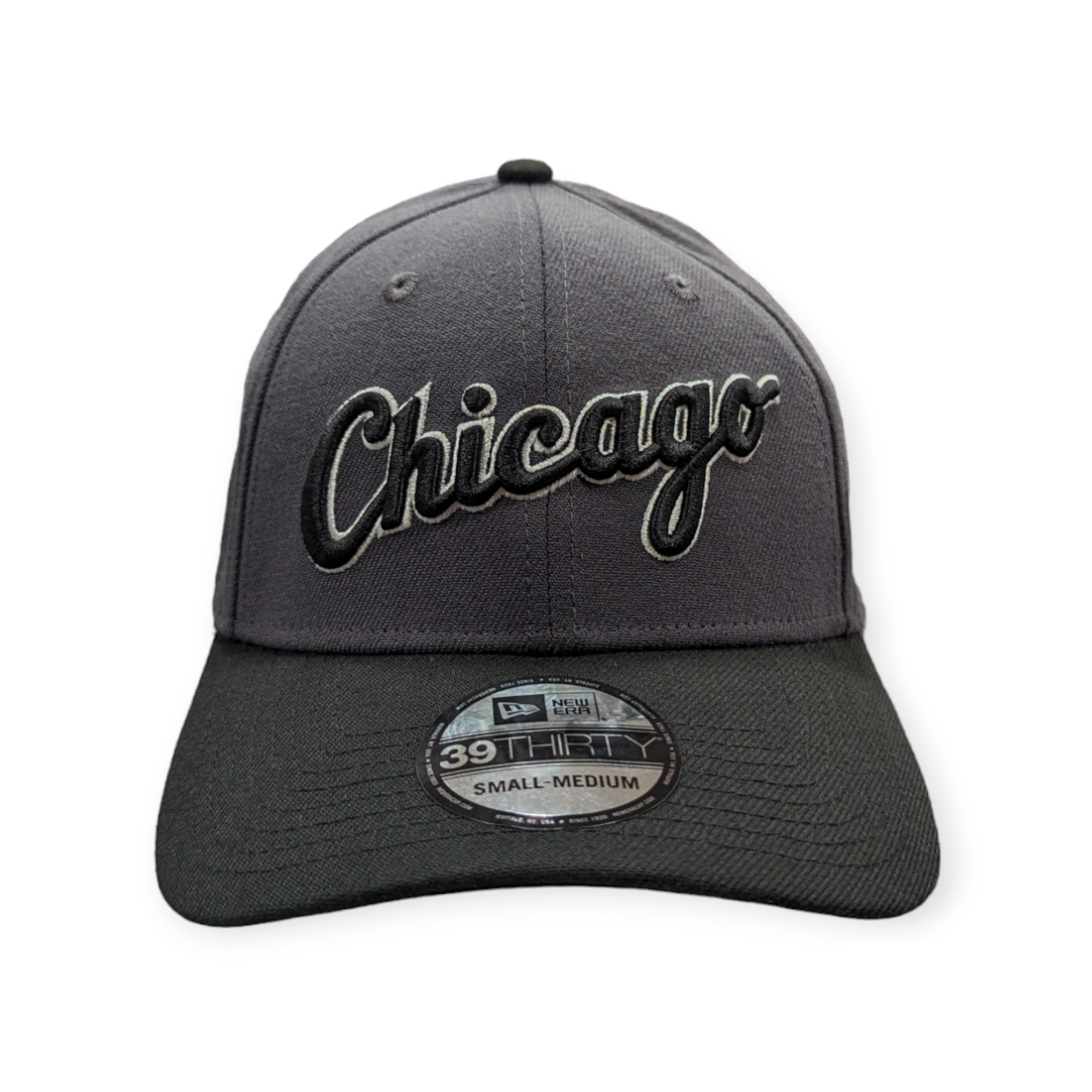 Chicago White Sox New Era Graphite/Black Script 39THIRTY Flex Hat
