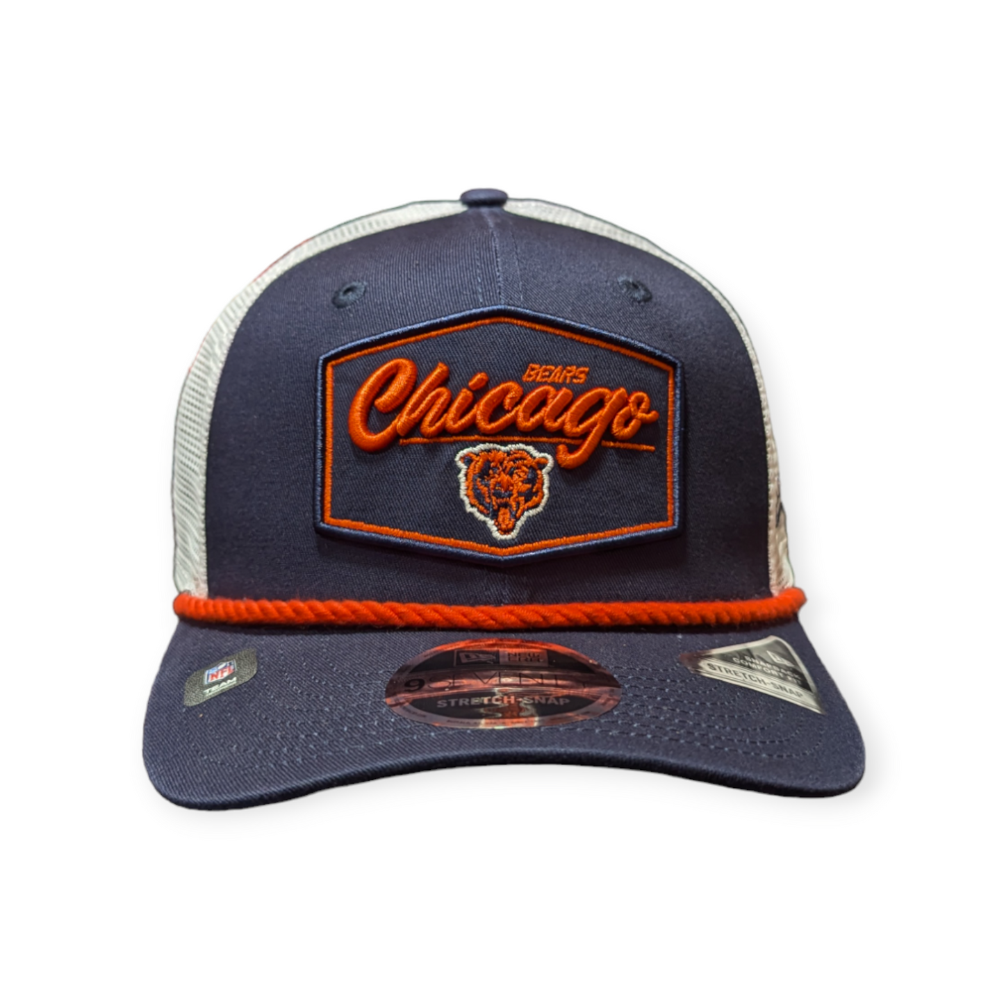 Chicago Bears New Era Navy/White Trucker Patch Primary 9SEVENTY Trucker Hat