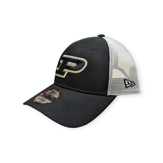 Purdue Boilermakers New Era Black/White Trucker 9FORTY Adjustable Hat