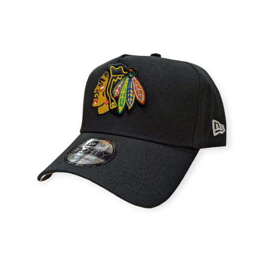 Chicago Blackhawks New Era Black 9FORTY A-Frame Adjustable Hat