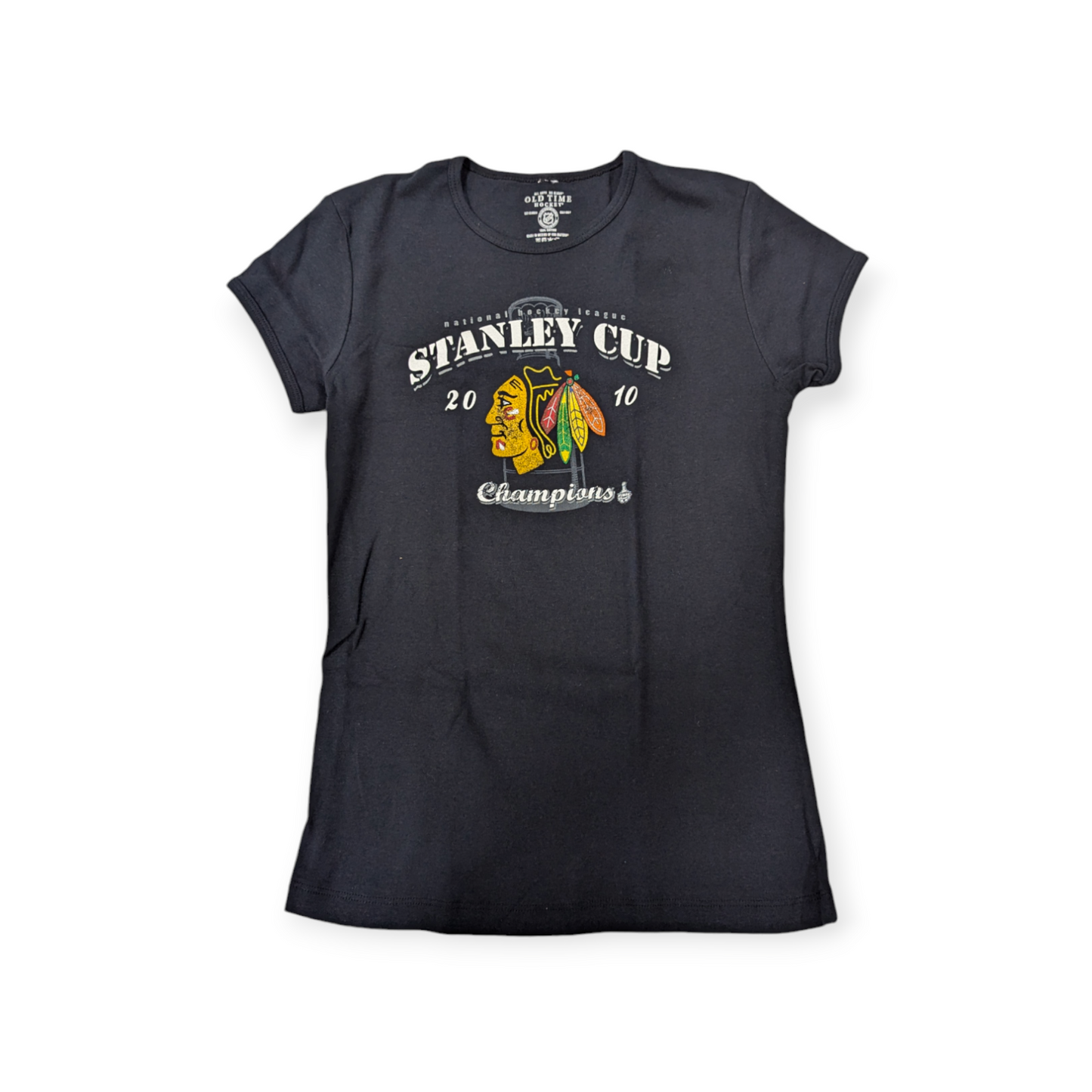 Women's Old Time Hockey Chicago Blackhawks 2010 Stanley Cup Champions Black T-Shirt