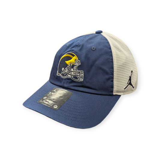 Michigan Wolverines Nike Navy Jumpman Helmet Logo Club Unstructured Adjustable Trucker Hat