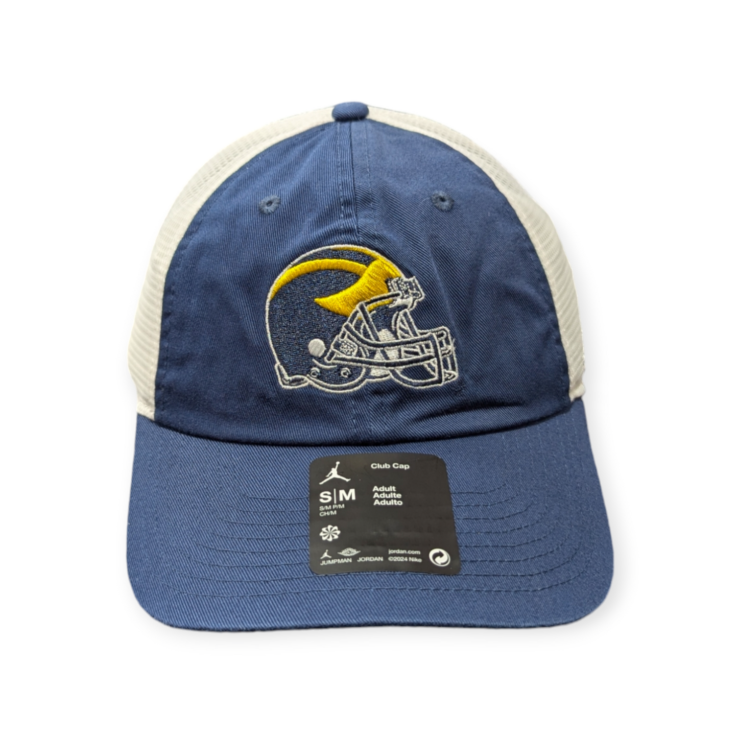 Michigan Wolverines Nike Navy Jumpman Helmet Logo Club Unstructured Adjustable Trucker Hat