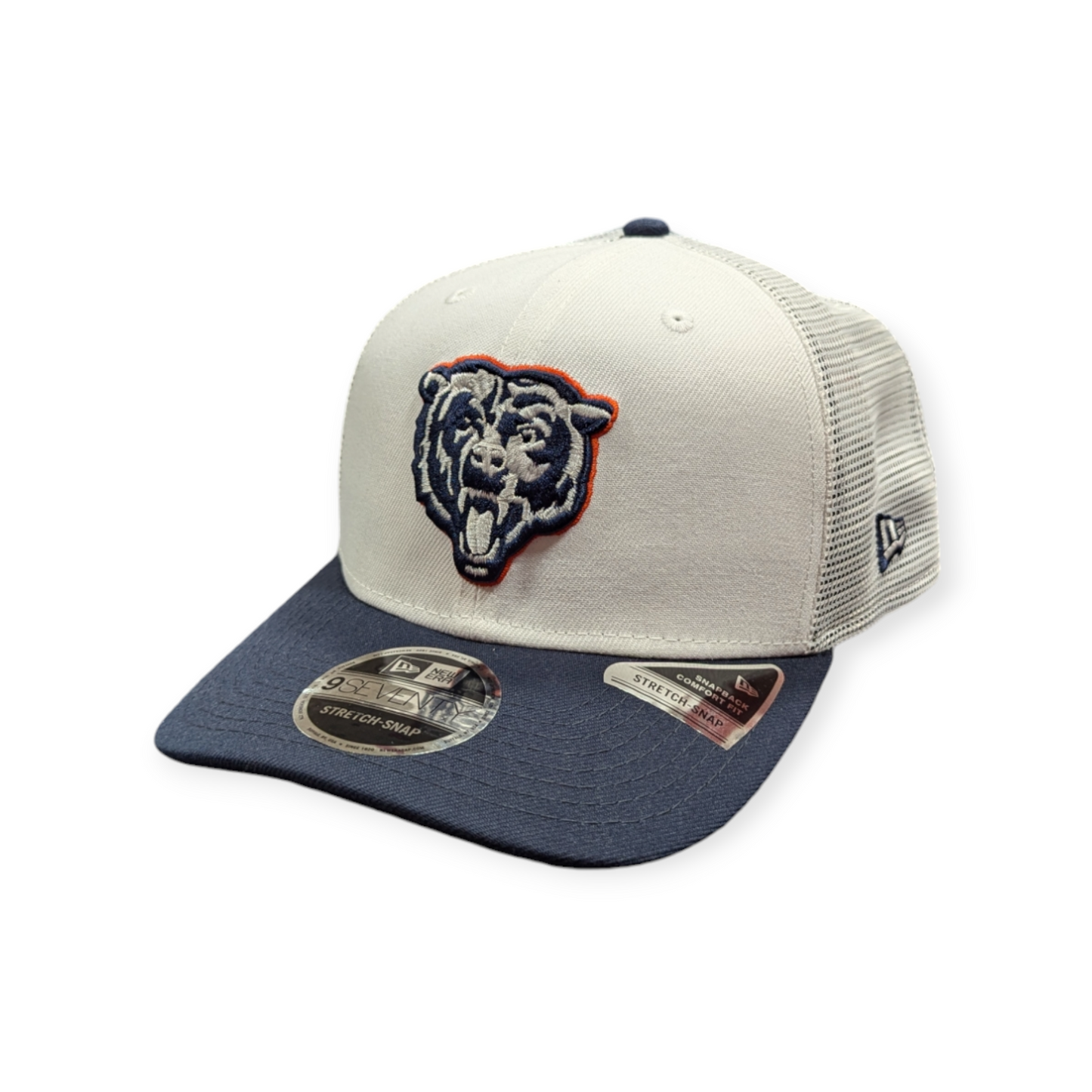 Men's Chicago Bears New Era White/Navy NFL Trucker Primary Logo 9SEVENTY Adjustable Hat