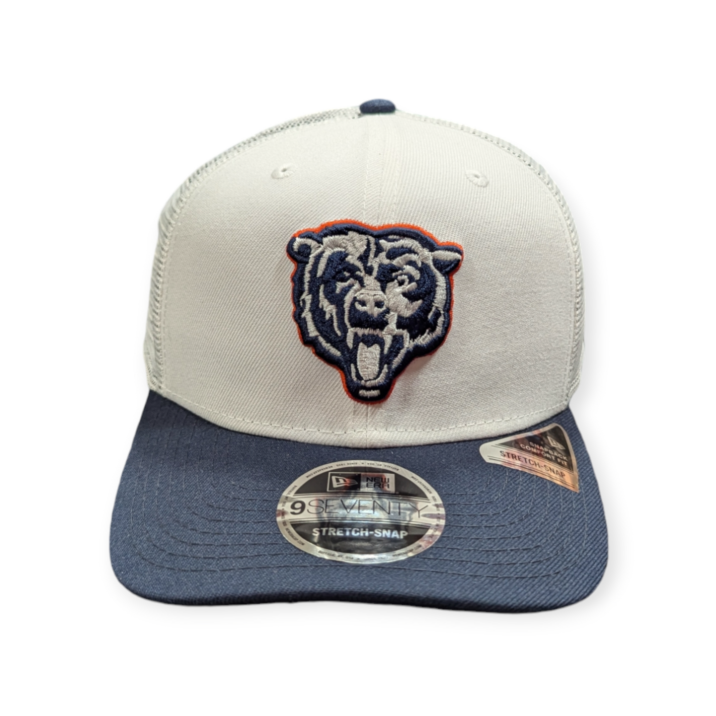 Men's Chicago Bears New Era White/Navy NFL Trucker Primary Logo 9SEVENTY Adjustable Hat