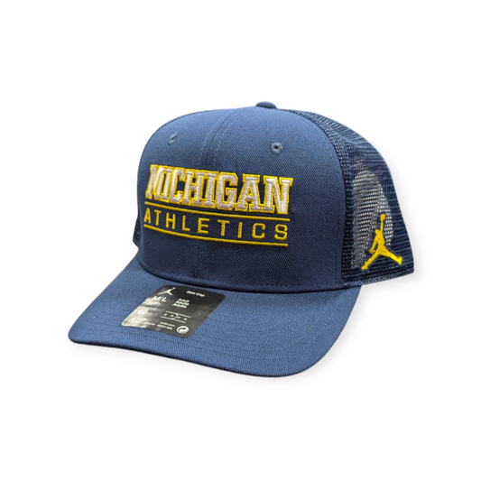 Michigan Wolverines Nike Rise Navy Trucker Adjustable Hat