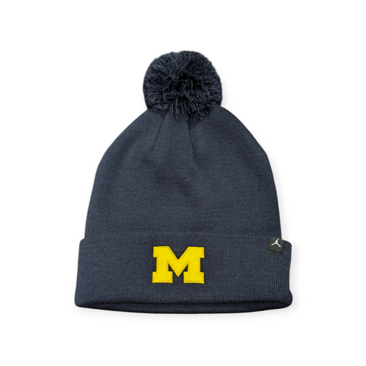 Men's Michigan Wolverines Nike Jumpman Navy Peak Cuffed Pom Knit Hat