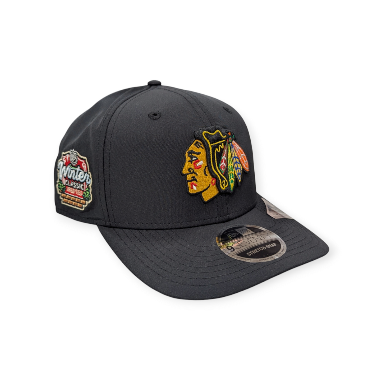 Men's Chicago Blackhawks New Era Black 2024 Winter Classic Performance 9SEVENTY Trucker Hat