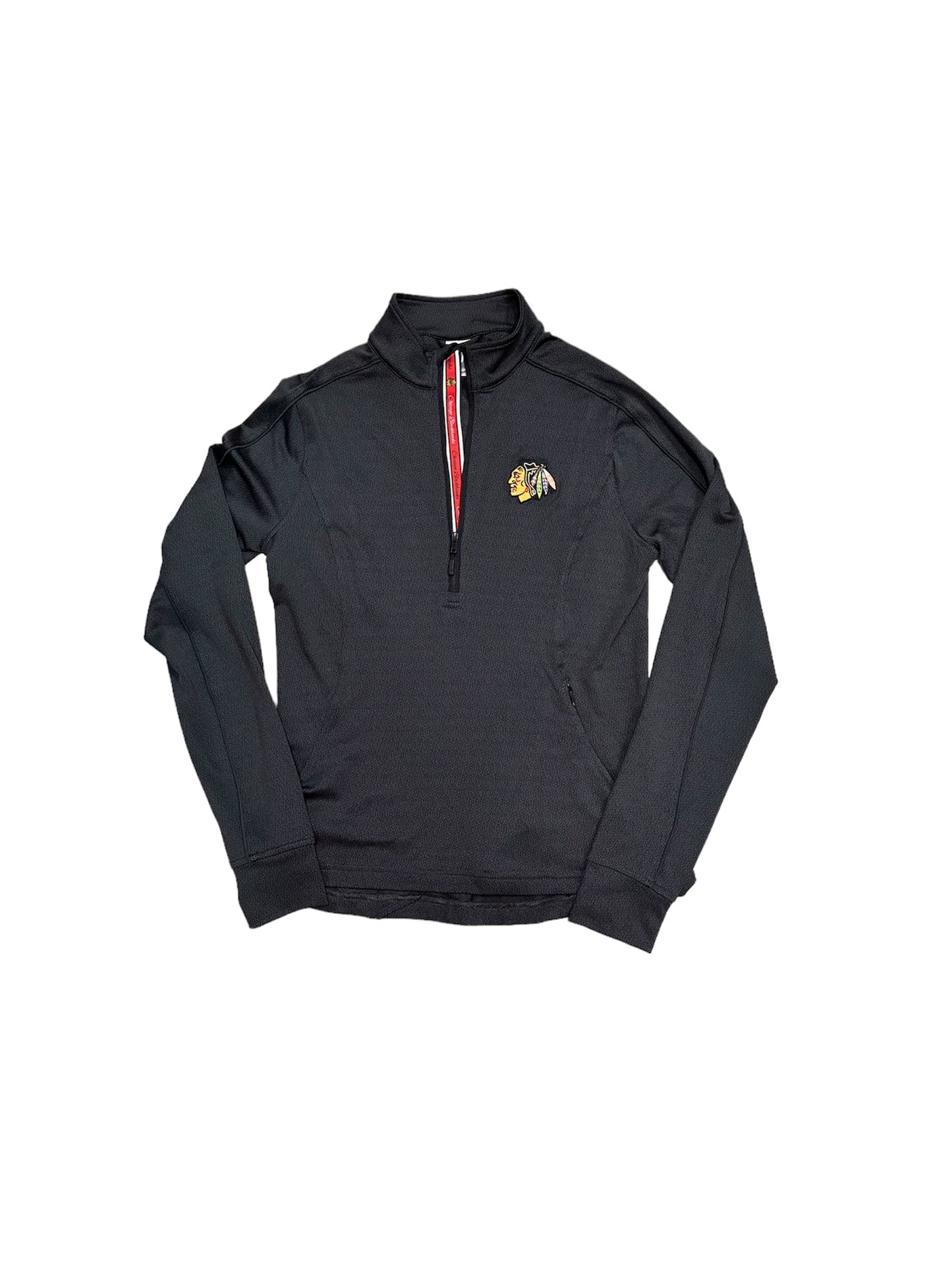 Women's Chicago Blackhawks 1/4 Zip Black Pacer Team Script Crew Jacket, Black-Level Wear