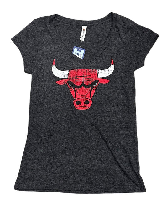 Chicago Bulls Tri Blend Distressed Logo Tee