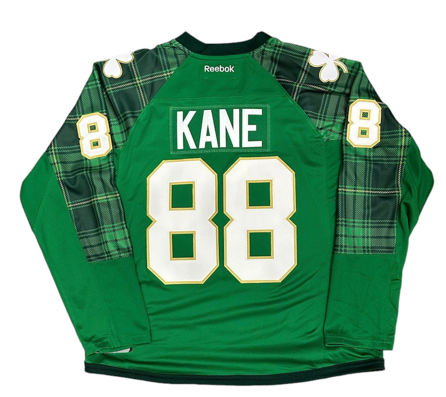 Women's Chicago Blackhawks Patrick Kane Tartan Green Practice St. Patrick's Day Replica Jersey