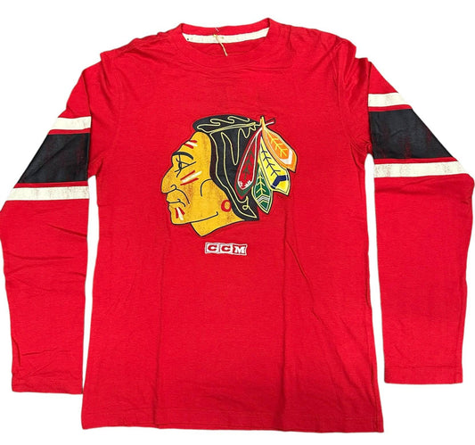 CCM Chicago Blackhawks Red Logo Long Sleeve Crew T-Shirt