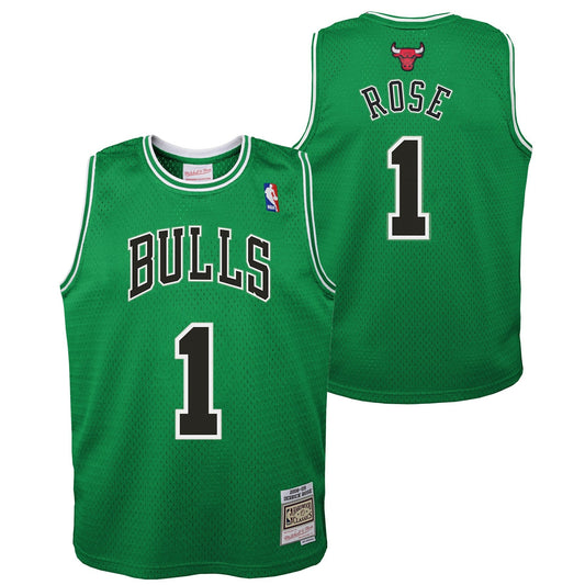 Youth Chicago Bulls Derrick Rose Mitchell & Ness Kelly Green St. Patricks Day Hardwood Classics Swingman Jersey