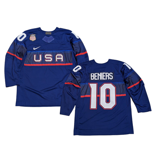 Mens USA Hockey Matty Beniers 2022 Nike Olympic Navy Replica Jersey