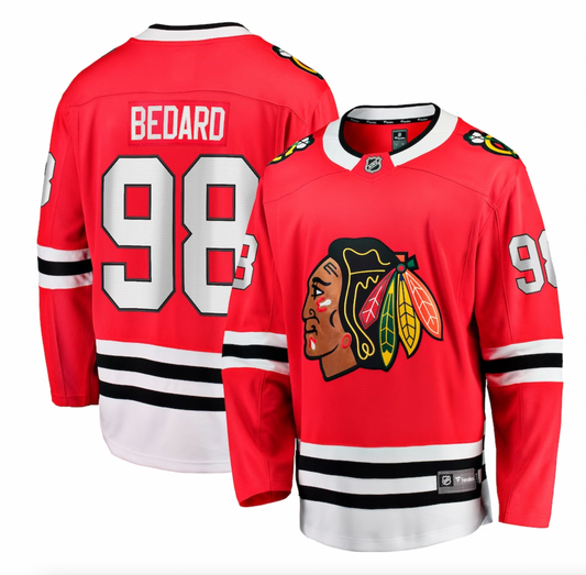 Men's Connor Bedard Chicago Blackhawks Red Home Fanatics Premium Twill Breakaway Replica Jersey