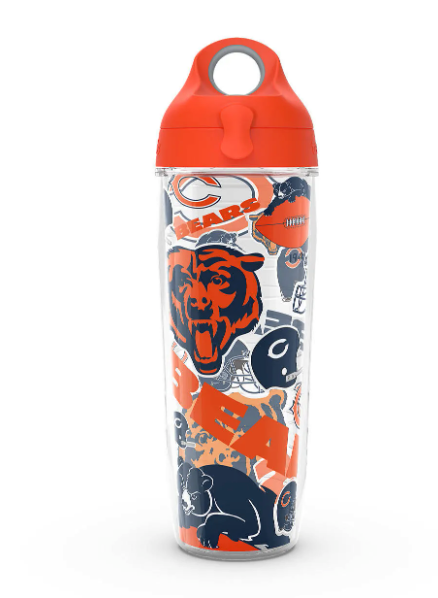 Chicago Bears All Over Tumbler with Wrap and Orange Lid 24oz Water Bottle