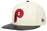 Philadelphia Phillies Cooperstown Collection Cream/Black Leather Visor New Era 59FIFTY Fitted Hat - Pro Jersey Sports
