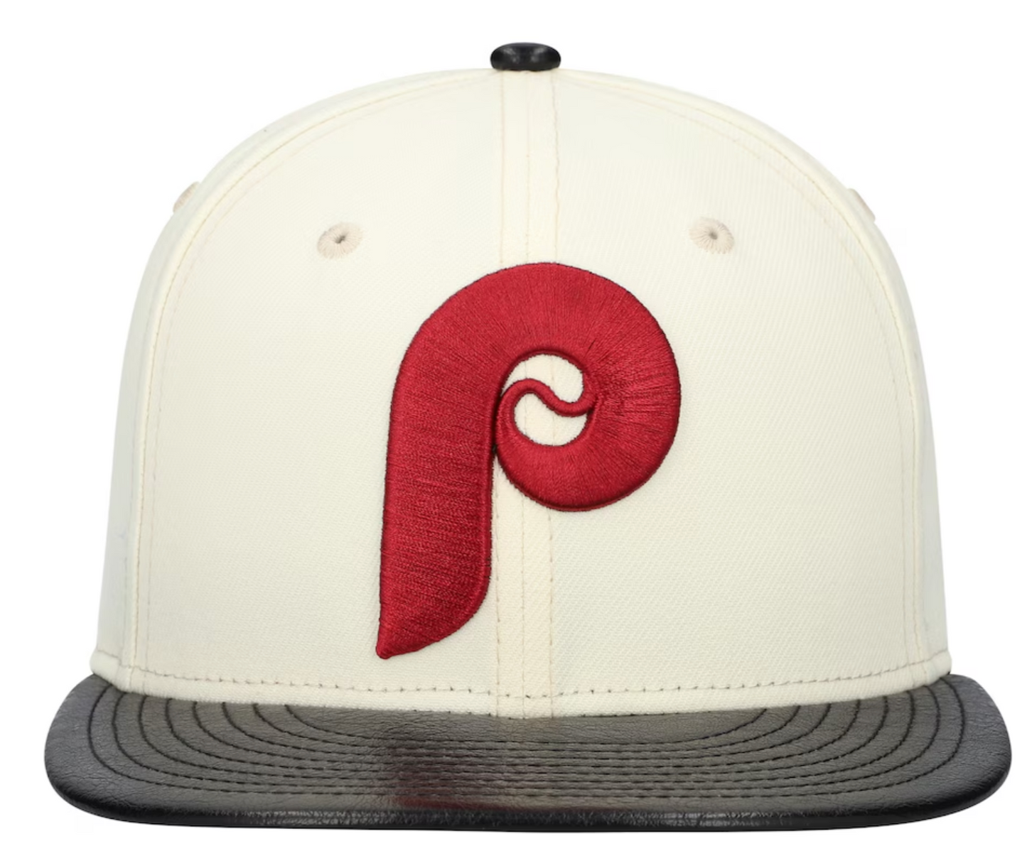 Philadelphia Phillies Cooperstown Collection Cream/Black Leather Visor New Era 59FIFTY Fitted Hat