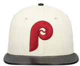 Philadelphia Phillies Cooperstown Collection Cream/Black Leather Visor New Era 59FIFTY Fitted Hat - Pro Jersey Sports