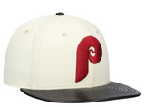 Philadelphia Phillies Cooperstown Collection Cream/Black Leather Visor New Era 59FIFTY Fitted Hat - Pro Jersey Sports