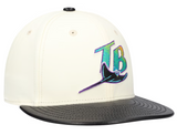 Tampa Bay Devil Rays Cooperstown Collection Cream/Black Leather Visor New Era 59FIFTY Fitted Hat - Pro Jersey Sports