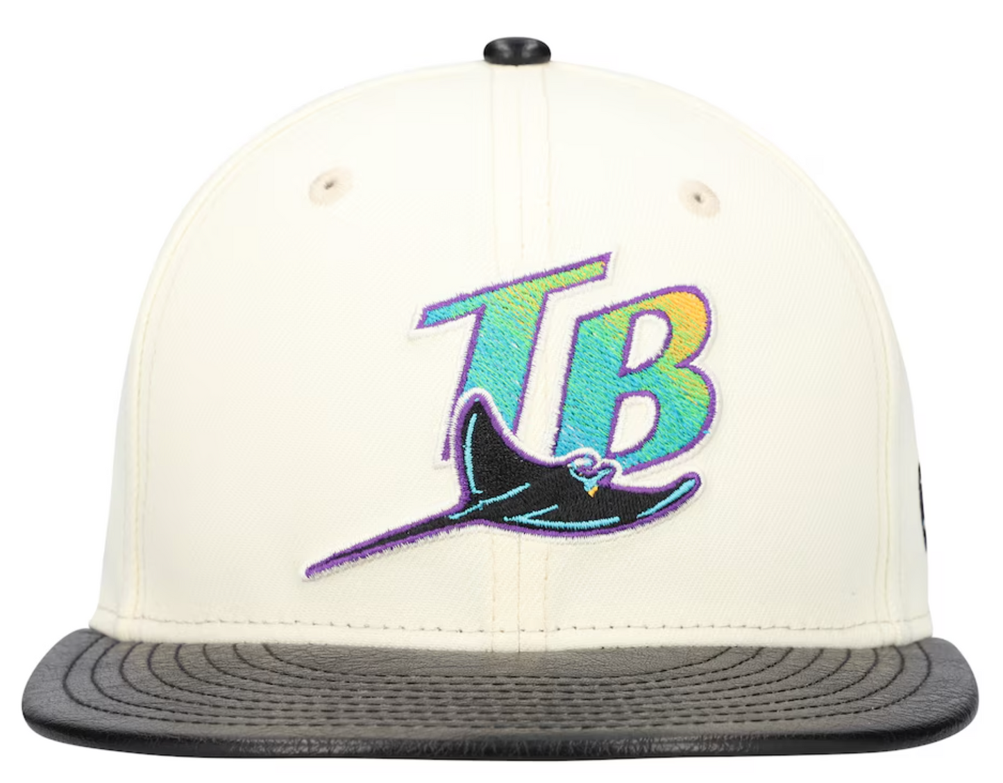 Tampa Bay Devil Rays Cooperstown Collection Cream/Black Leather Visor New Era 59FIFTY Fitted Hat