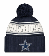 Dallas Cowboys New Era 2024 NFL Sideline Navy Cuffed Pom Knit Hat - Pro Jersey Sports