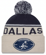 Dallas Cowboys New Era 2024 NFL Sideline Historic Stone/ Navy Cuffed Pom Knit Hat - Pro Jersey Sports