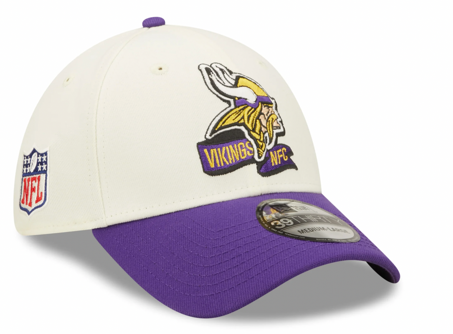 Men's Minnesota Vikings New Era Cream/Purple 2022 Sideline 39THIRTY Flex Hat