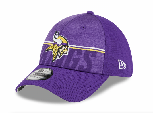 Men's Minnesota Vikings New Era NFL 2023 Training Camp Purple Primary Logo 39THIRTY Flex Fit Hat