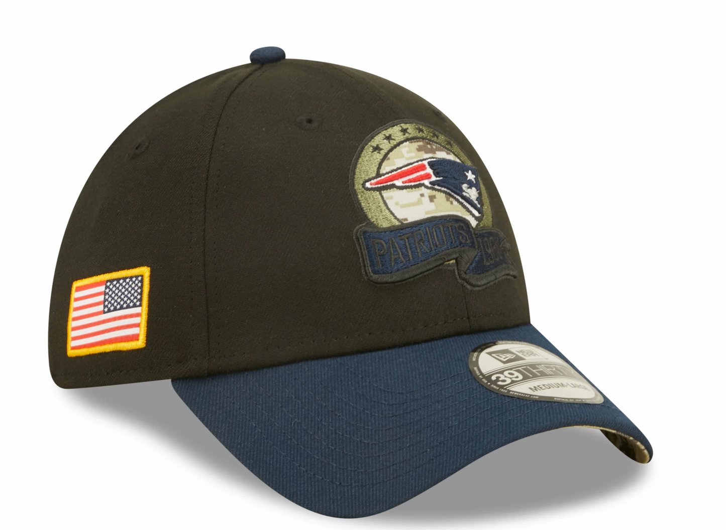 Men's New England Patriots New Era Black 2022 Salute to Service 39THIRTY Flex Hat