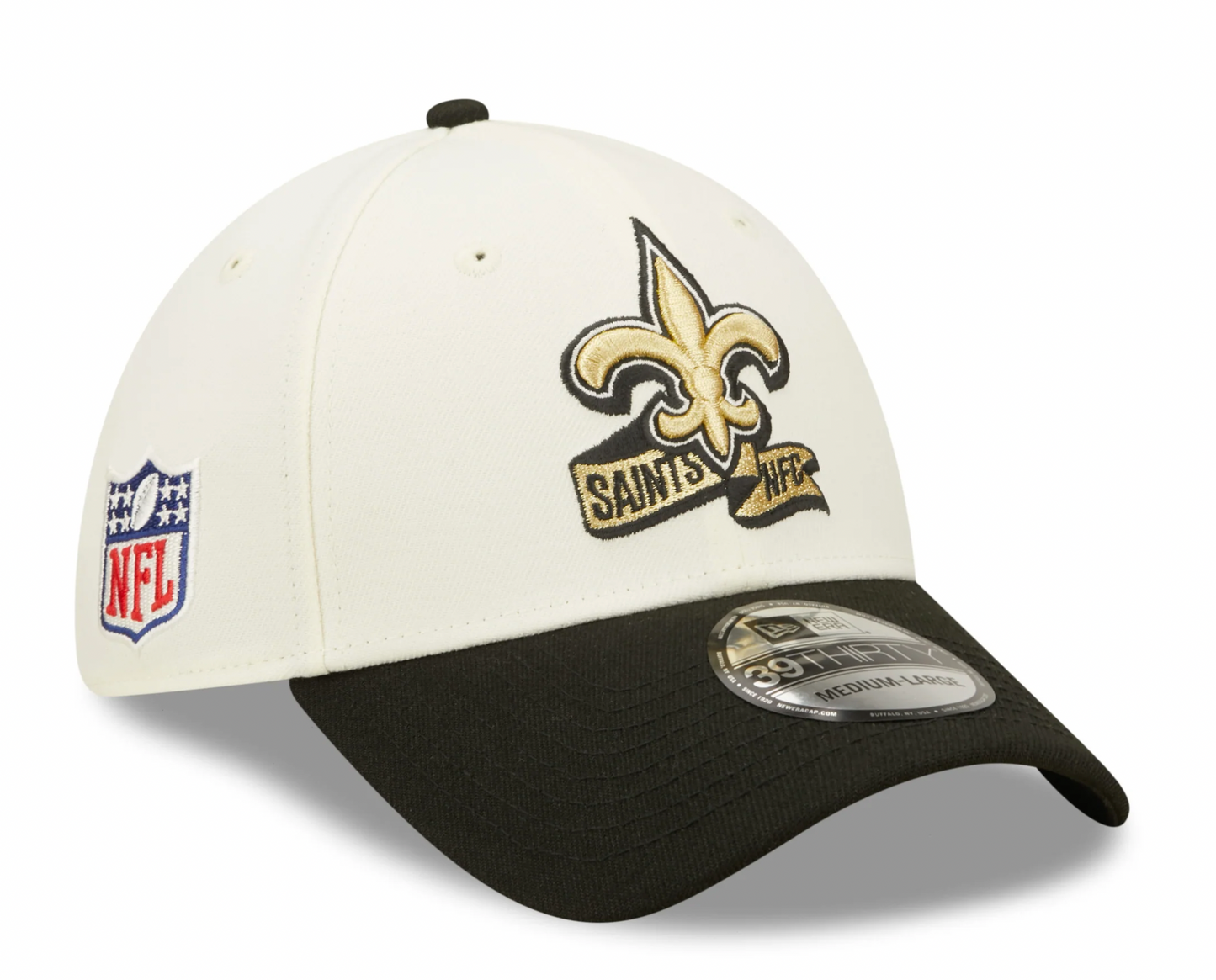 Men's New Orleans Saints New Era Cream/Black 2022 Sideline 39THIRTY Flex Hat