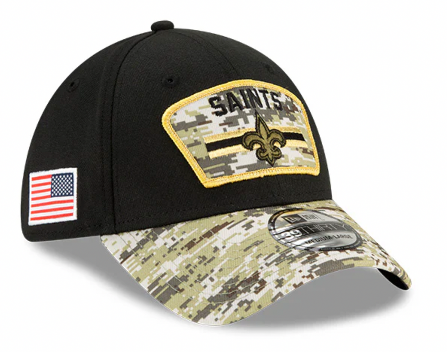 Men's New Orleans Saints New Era Black 2021 Salute to Service Primary Logo 39THIRTY Flex Hat