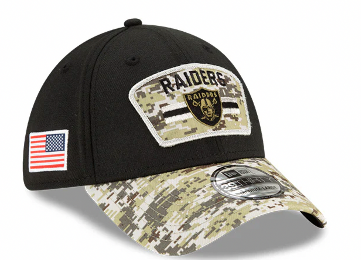 Men's Las Vegas Raiders New Era Black 2021 Salute to Service Primary Logo 39THIRTY Flex Hat