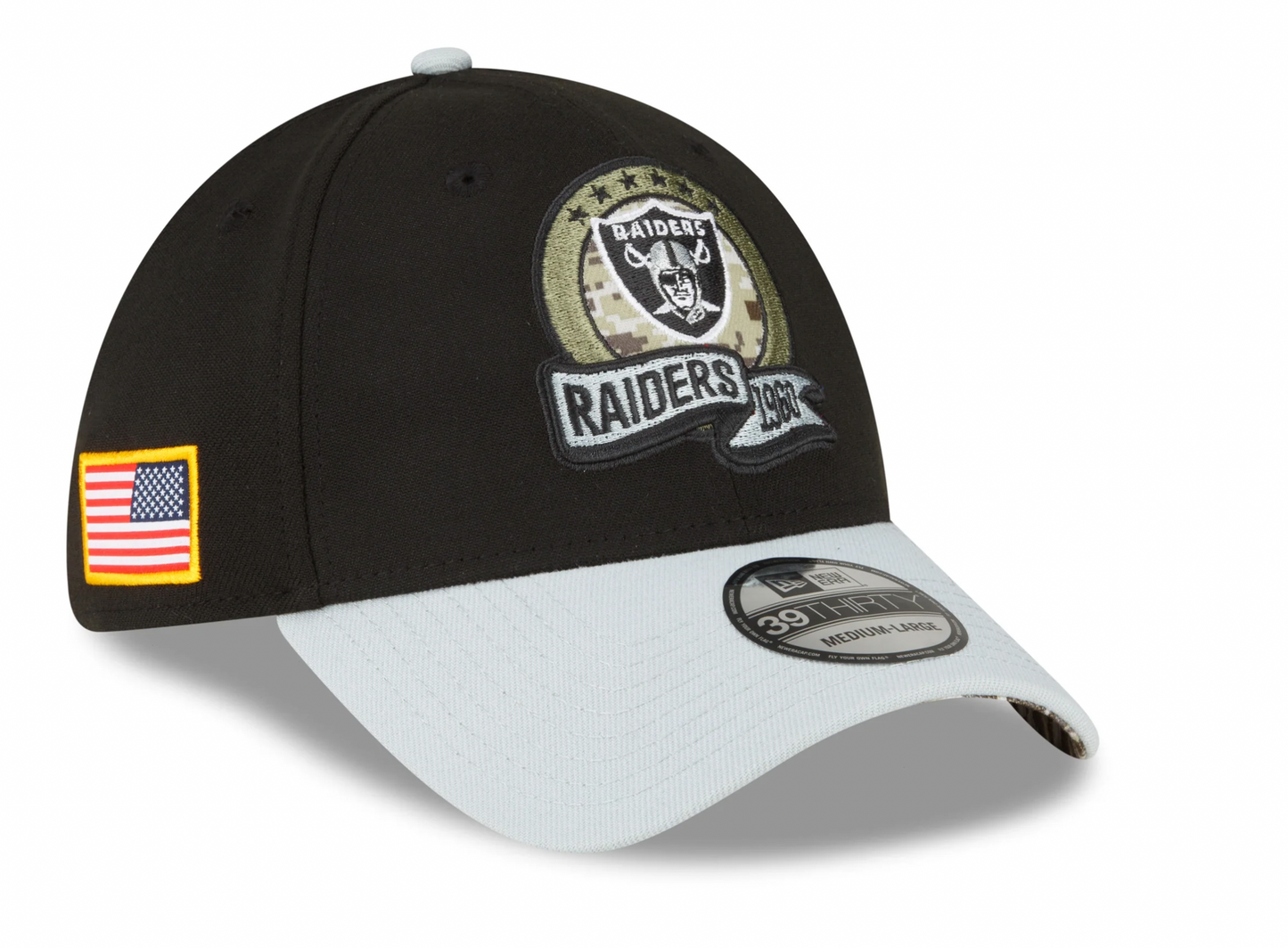 Men's Las Vegas Raiders New Era Black 2022 Salute to Service 39THIRTY Flex Hat