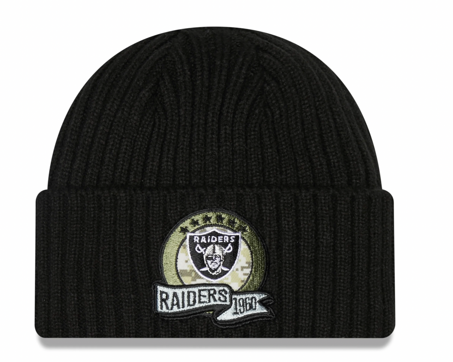 Las Vegas Raiders New Era Black 2022 NFL Sideline Official Black Salute To Service Sport Knit Hat