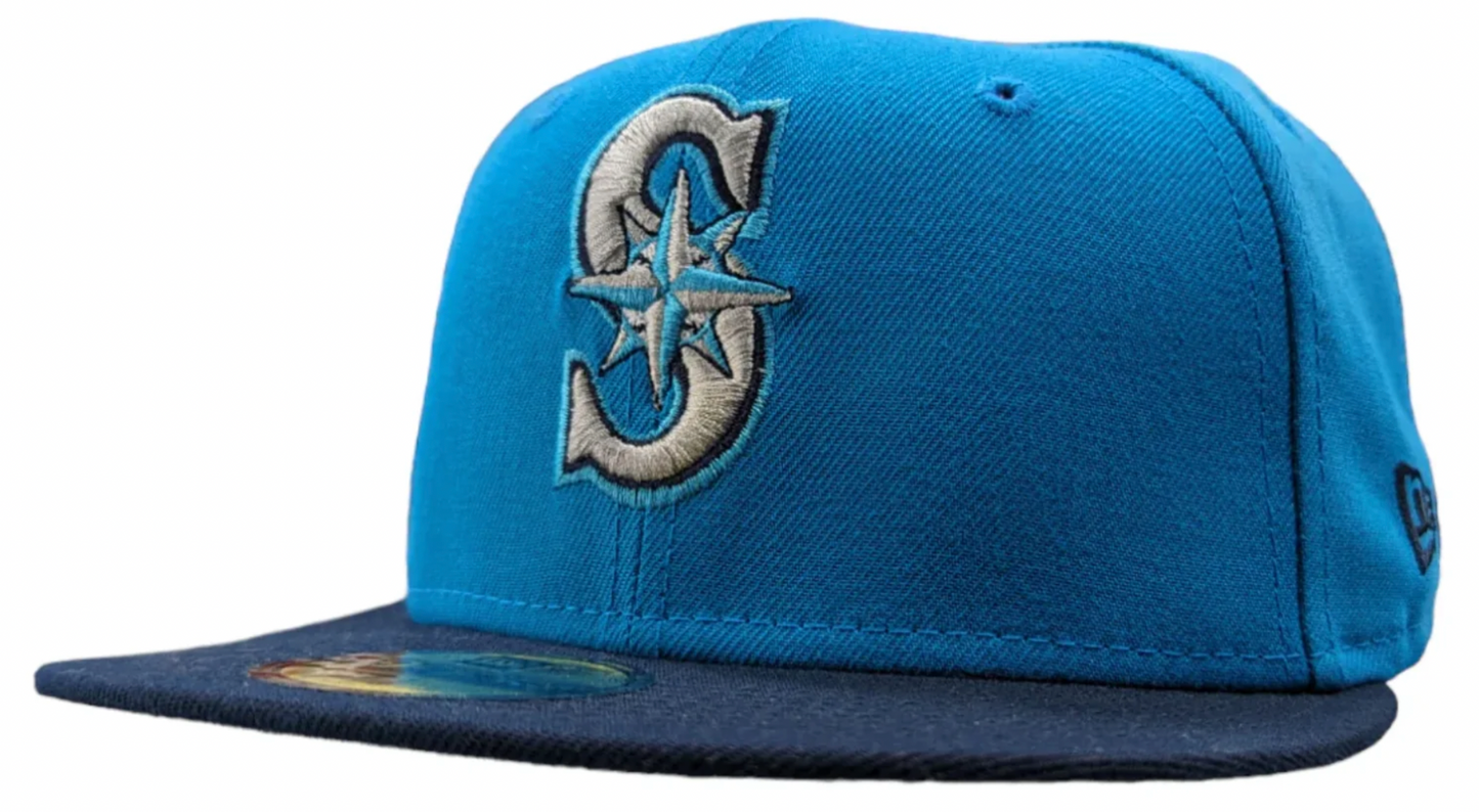 Seattle Mariners New Era 2 Tone Sunwash Ocean Blue Nirvana Nevermind Inspired 59FIFTY Fitted Hat - Pro Jersey Sports
